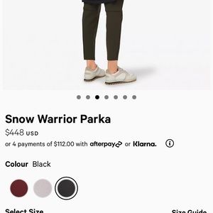 Lululemon Snow Warrior Parka, Size 6. So warm and comfortable. Like new.